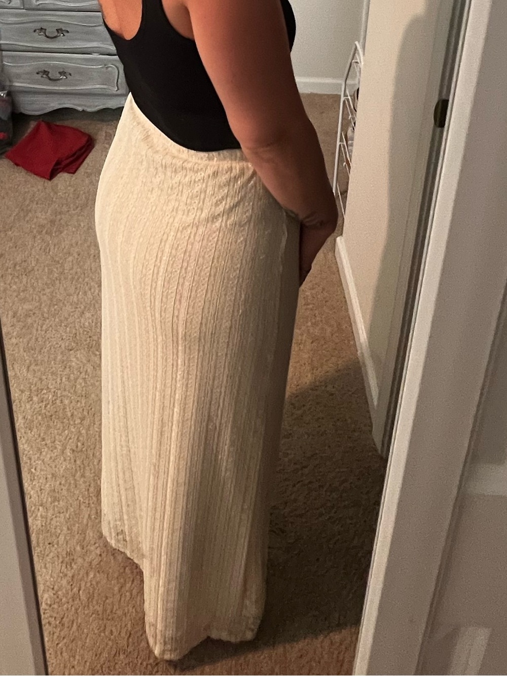 bobeau Cream Ribbed Maxi Skirt